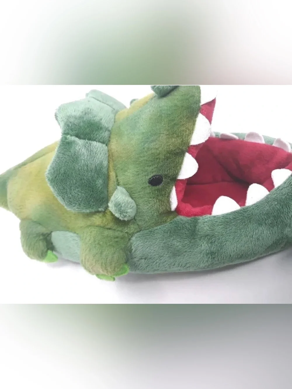 Cat & Jack Green Plush Crocodile Slippers with Red Lining